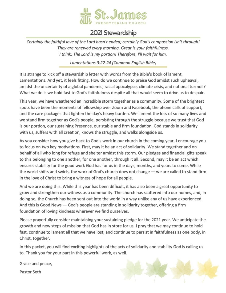 Stewardship St. James Presbyterian Church